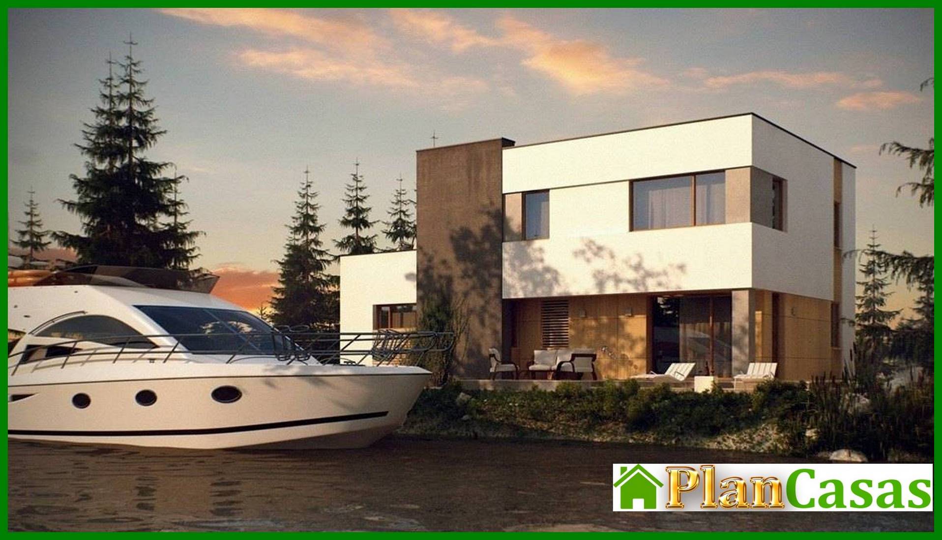 Galería de visualizaciones - Proyecto de una casa de campo modernista de dos plantas con garaje y terraza