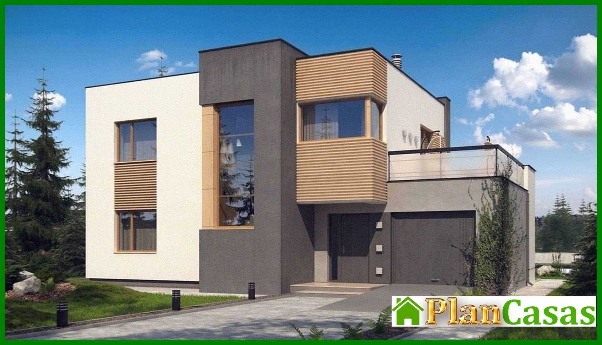 Galería de visualizaciones - Proyecto de una casa de campo modernista de dos plantas con garaje y terraza