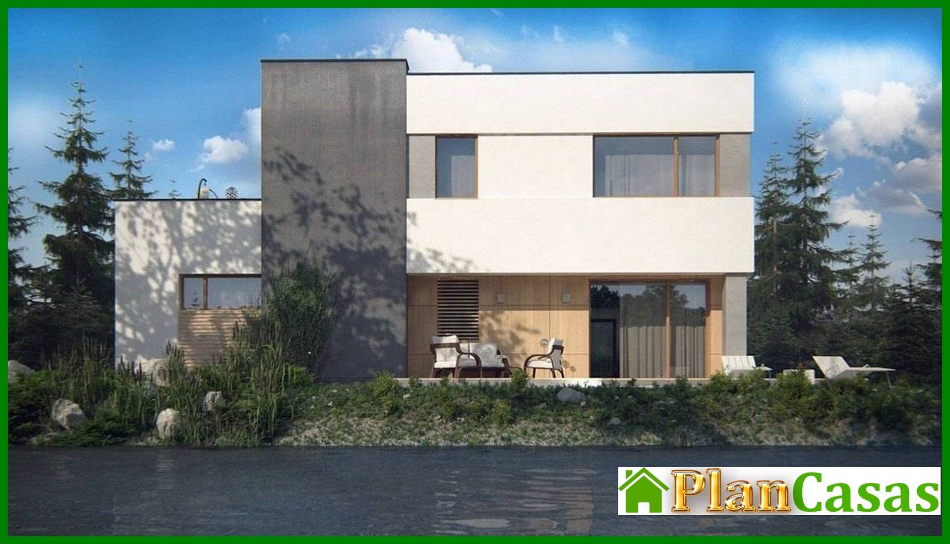 Galería de visualizaciones - Proyecto de una casa de campo modernista de dos plantas con garaje y terraza