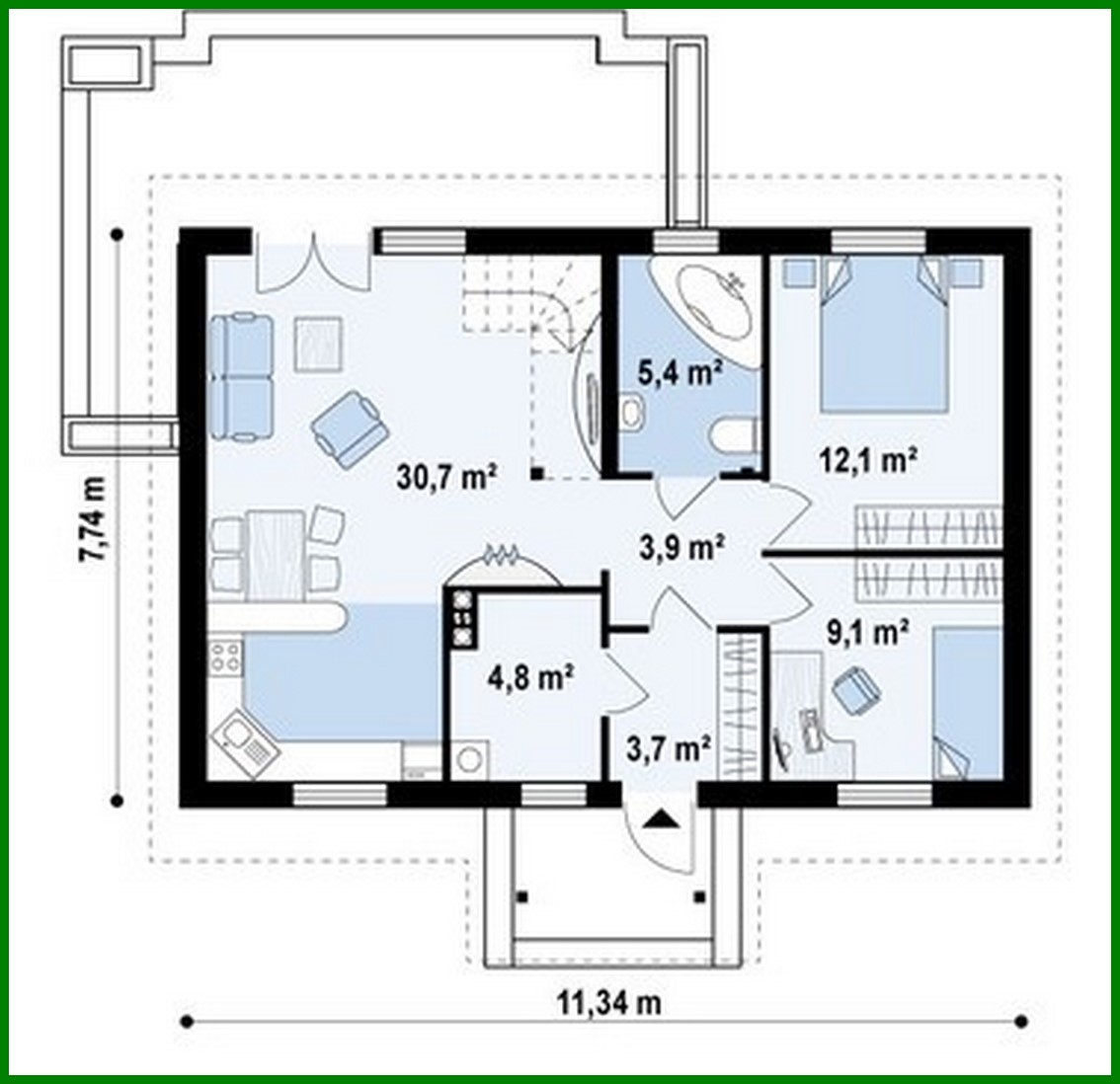 Galería de visualizaciones - Proyecto de una casa con techo a dos aguas y habitación en el ático