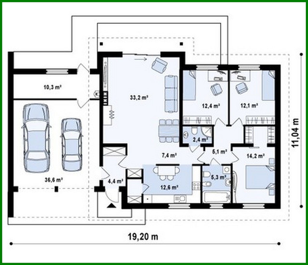 Galería de visualizaciones - Proyecto de casa de campo de una planta con garaje lateral