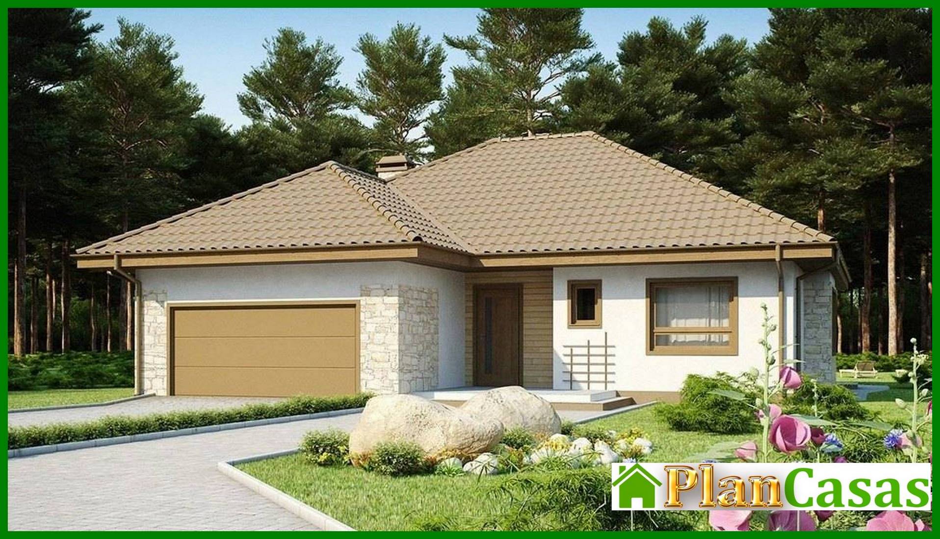 Galería de visualizaciones - Proyecto de una casa de campo de una planta con garaje y ático