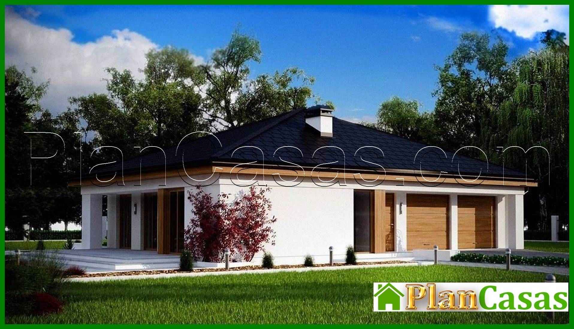 Project of a one-story house with 4 bedrooms and a garage