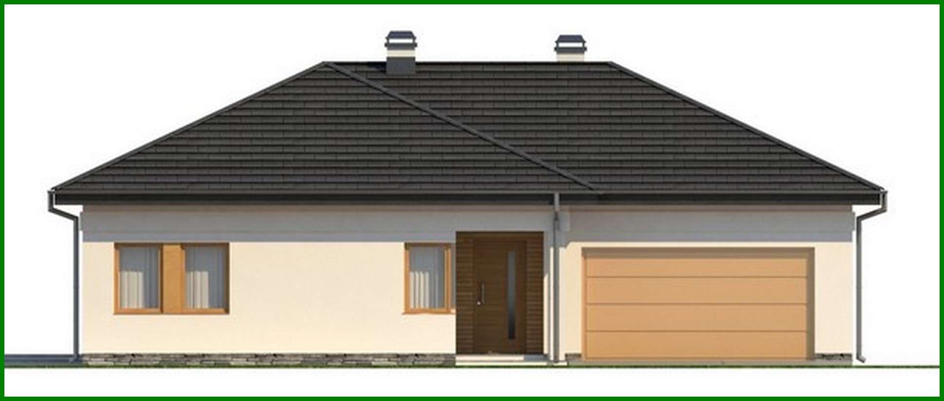 Visualization gallery - Project of a functional one-story cottage with a garage for 2 cars