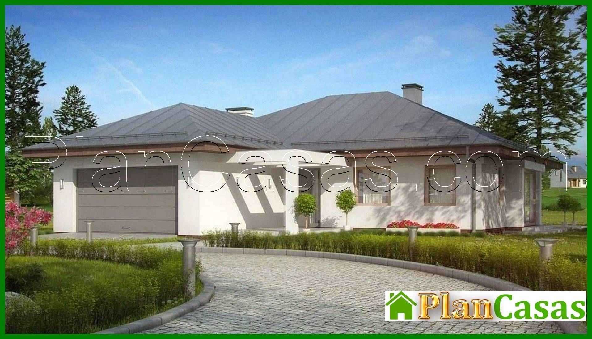 Single-storey house project with a large garage for two cars