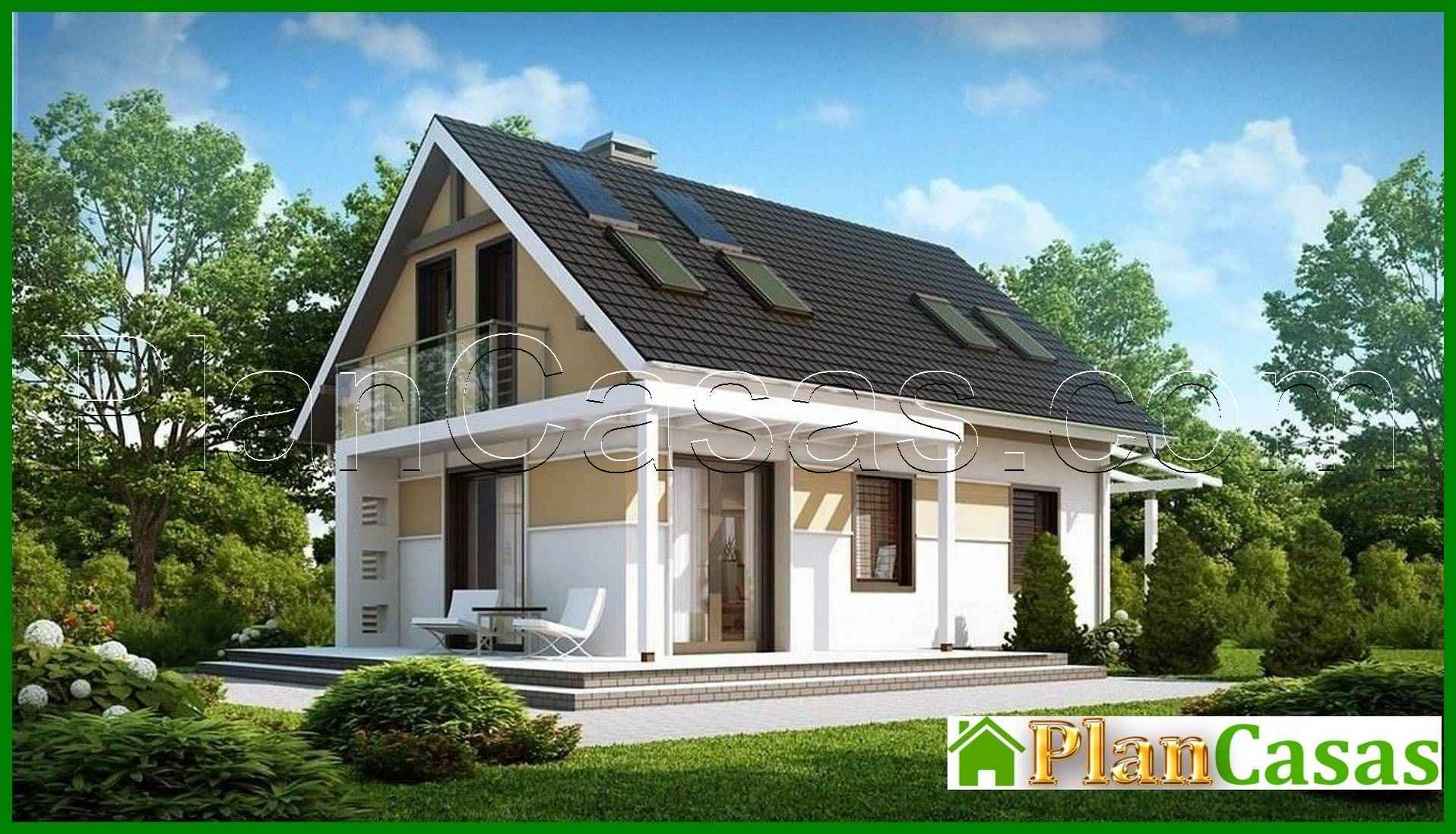 The project of an economical inexpensive house with a canopy for 1 car