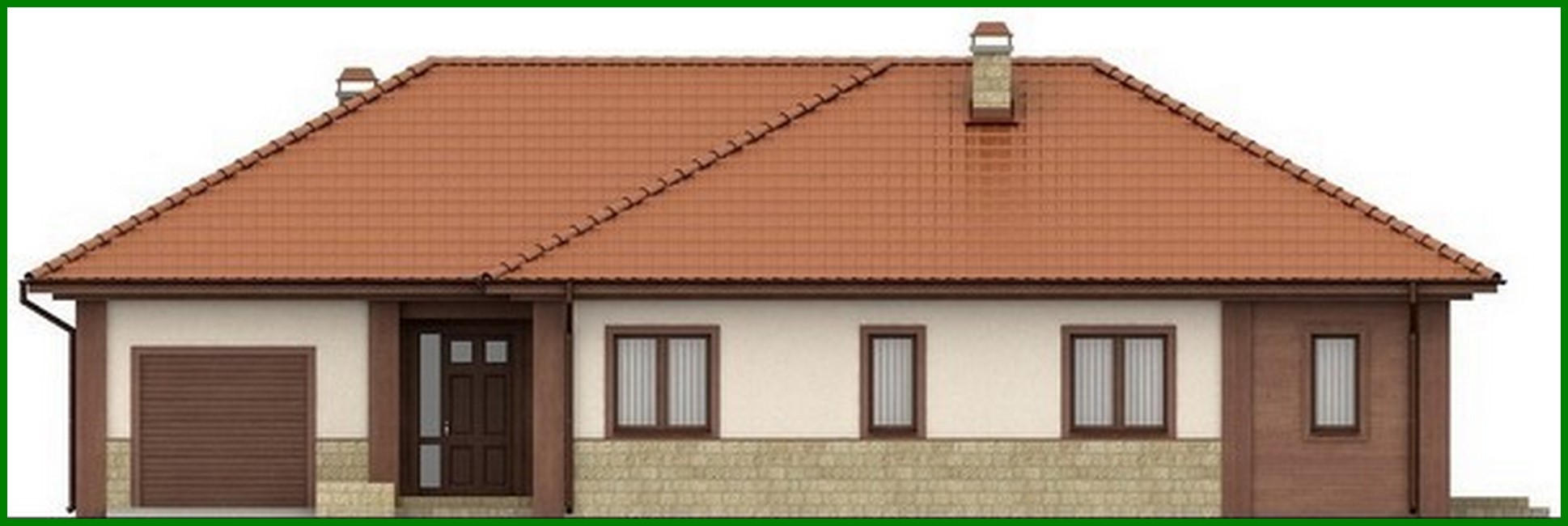 Galería de visualizaciones - Proyecto de una casa espaciosa y cómoda de una planta con techo a dos aguas y garaje para 1 coche