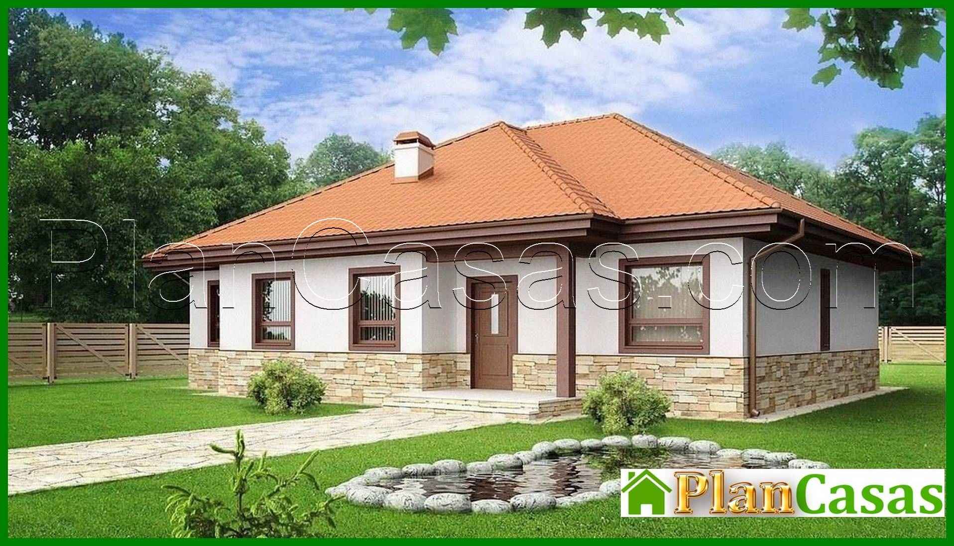 The project of a one-story house with a sloping roof