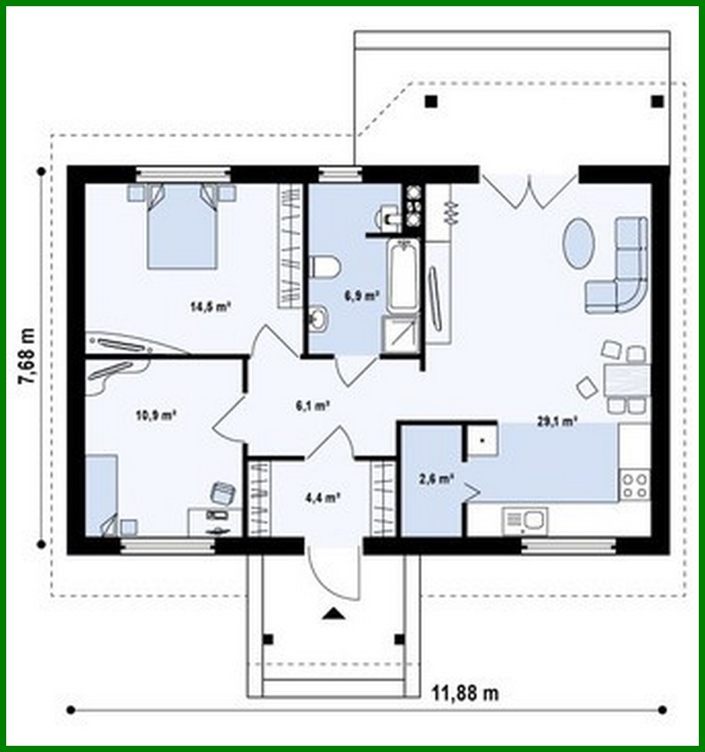 Galería de visualizaciones - Proyecto de una casa sencilla y acogedora de una planta con dos dormitorios