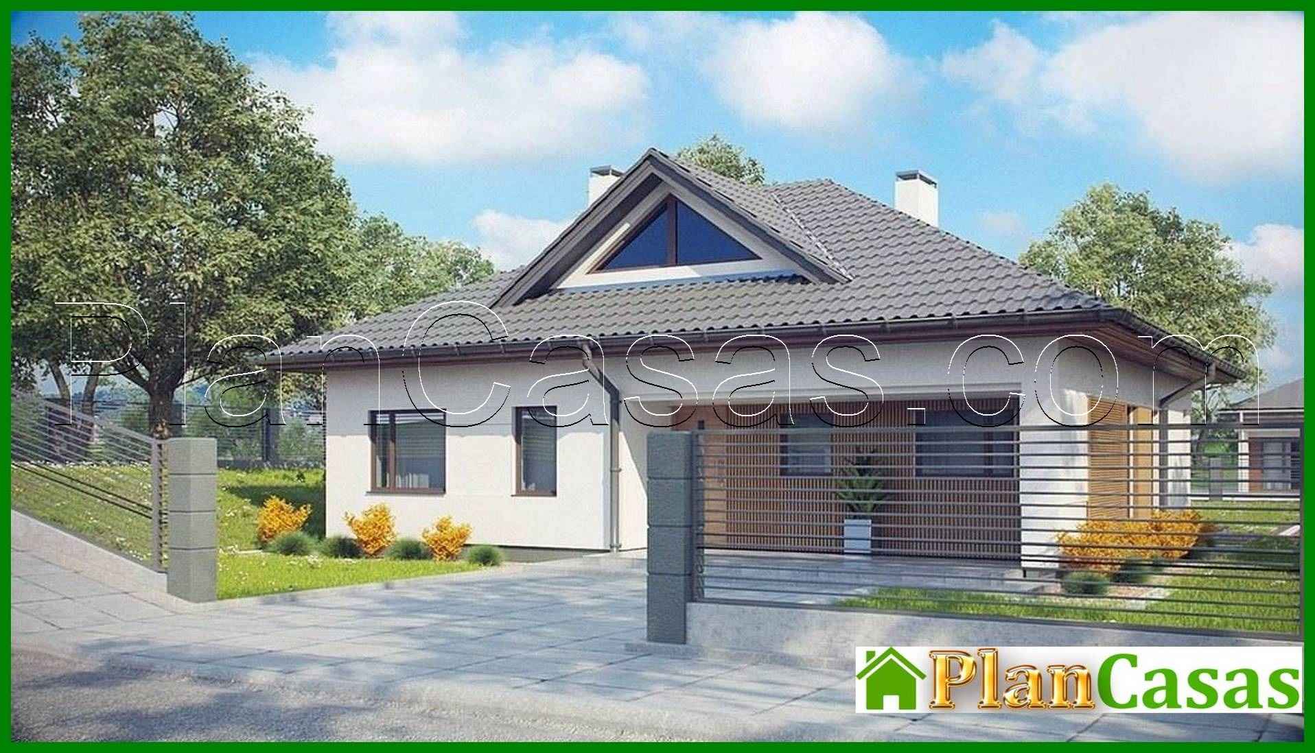 The project of a one-story cottage with an original facade and a four-pitched roof