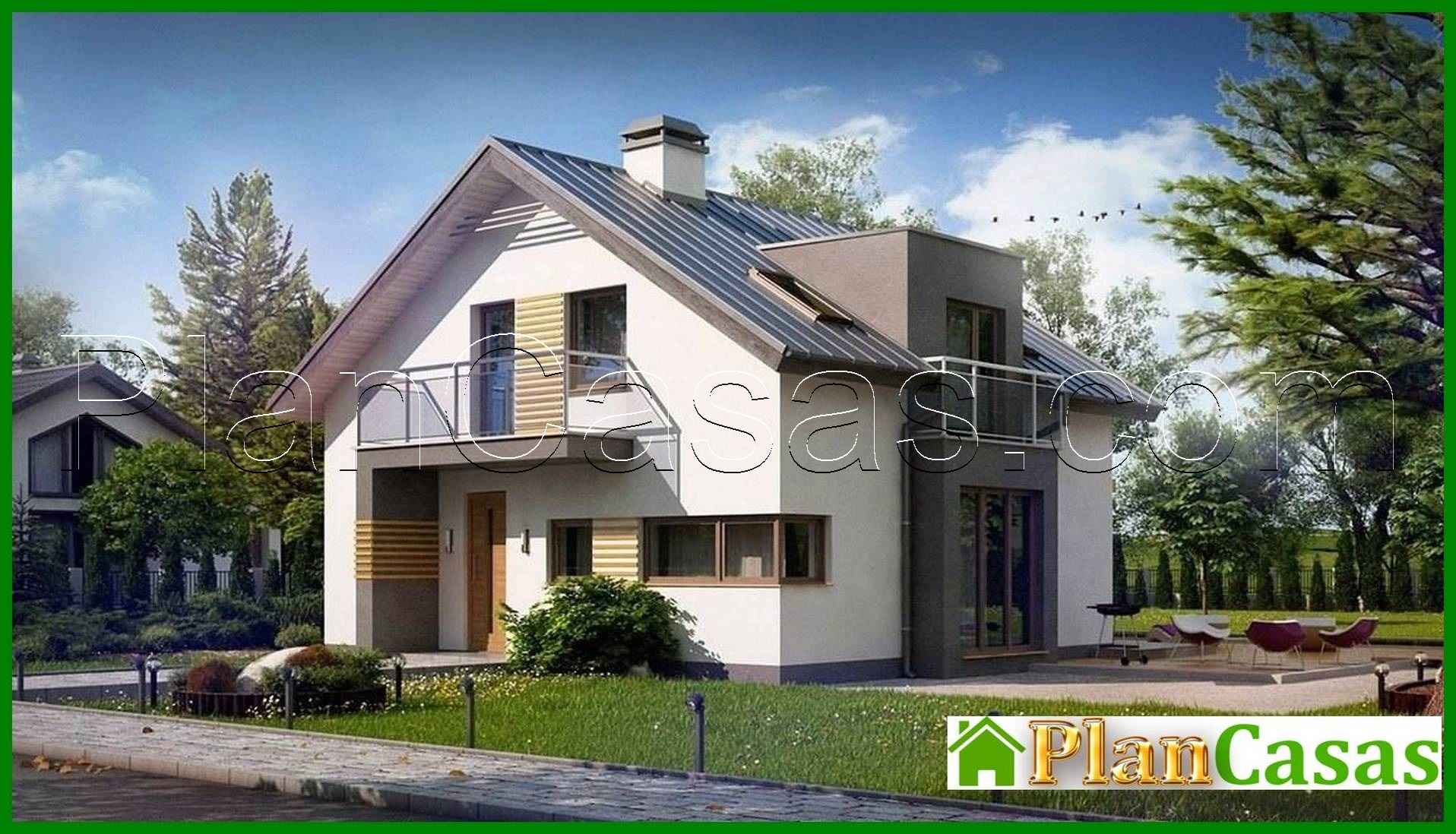 Project of a modern stylish house with a bay window and an unusual balcony