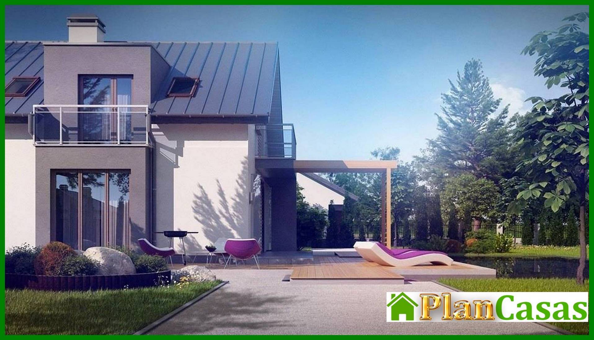 Visualization gallery - Project of a modern stylish house with a bay window and an unusual balcony