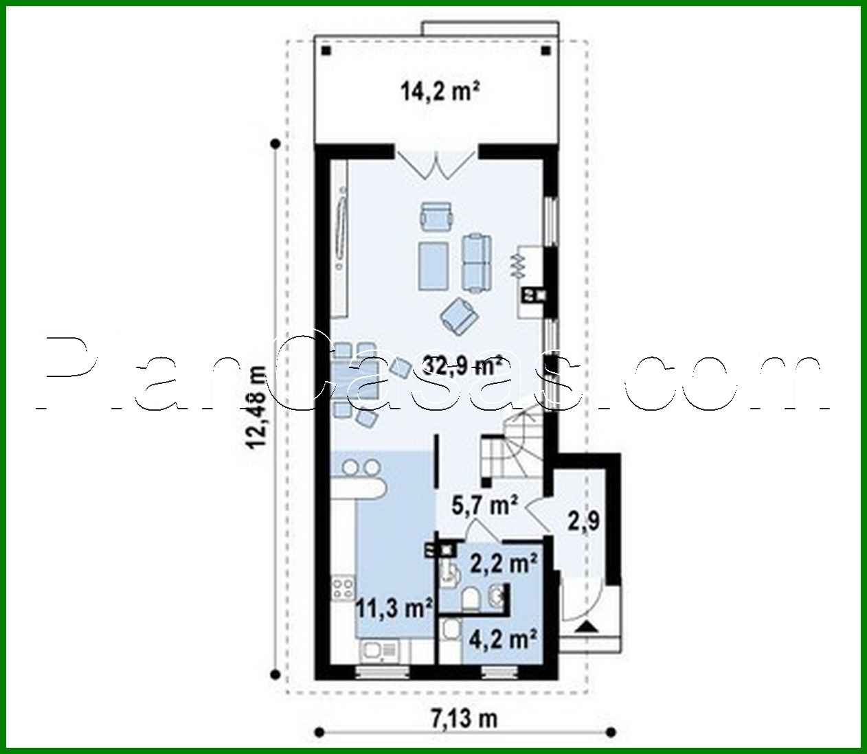 Galería de visualizaciones - Proyecto de una casa pequeña de dos plantas para un terreno estrecho