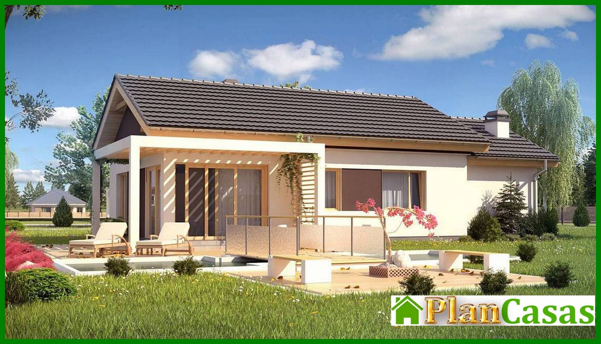 The project of a comfortable classic one-story house with a garage