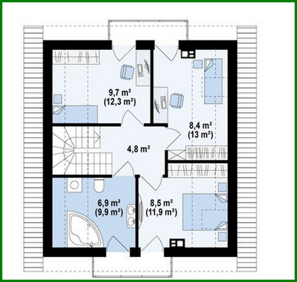 Galería de visualizaciones - Proyecto de una casa de campo pequeña y ordenada con ático y techo a dos aguas
