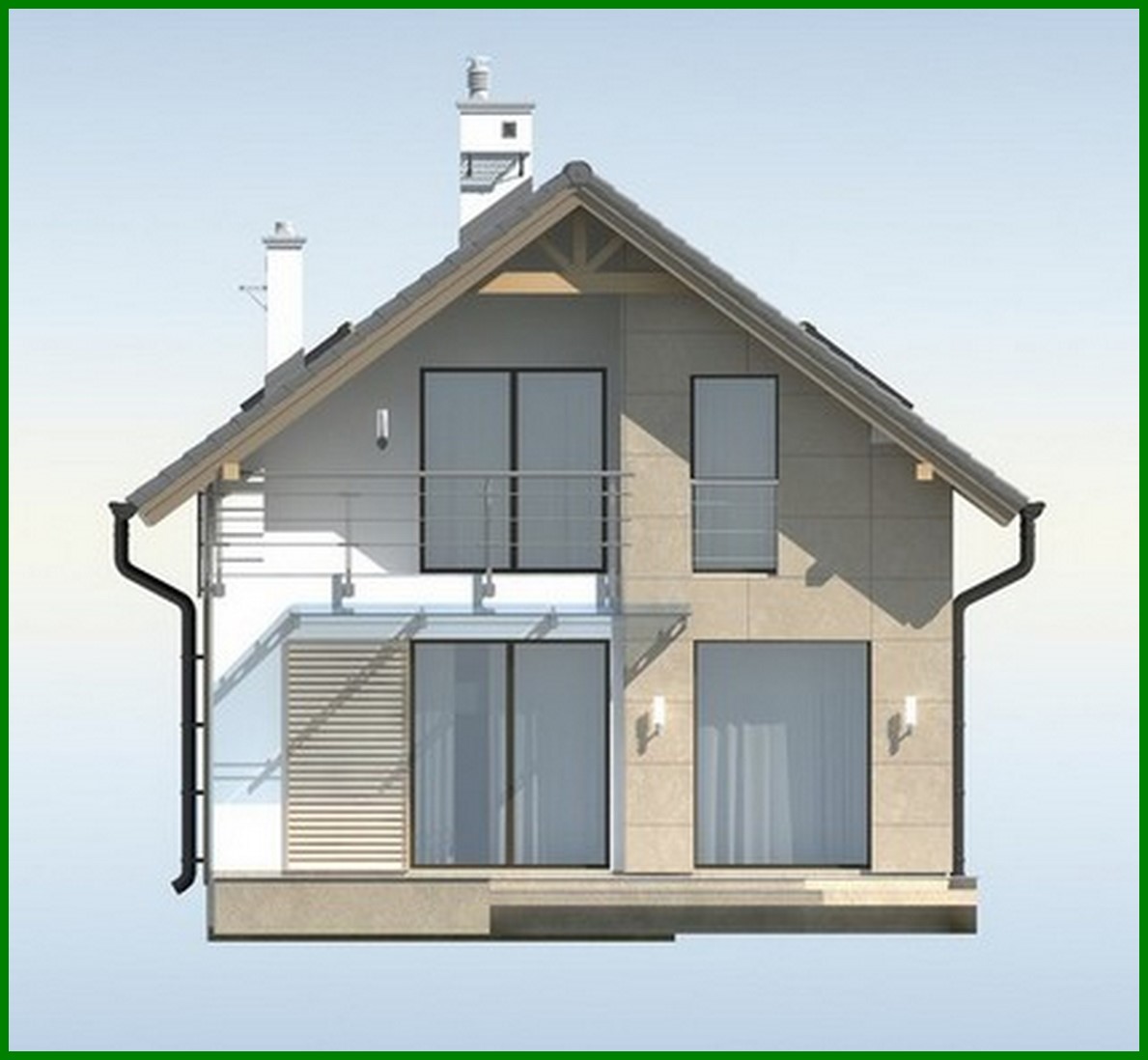 Galería de visualizaciones - Proyecto de una casa para un terreno estrecho, con garaje y terraza encima