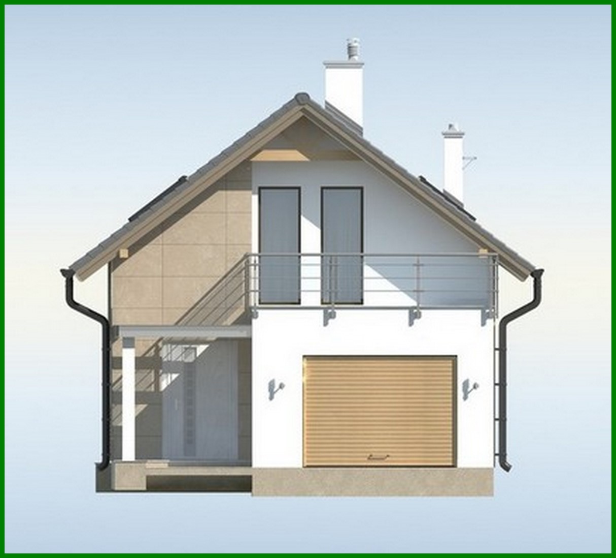 Galería de visualizaciones - Proyecto de una casa para un terreno estrecho, con garaje y terraza encima