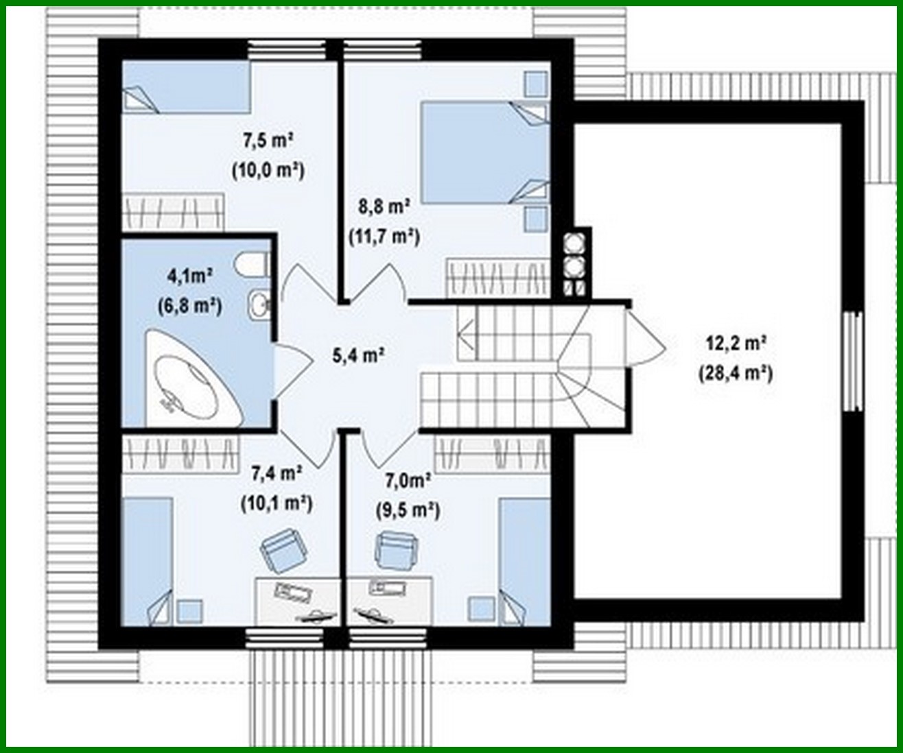 Visualization gallery - One-storey house project with attic, garage and green roof