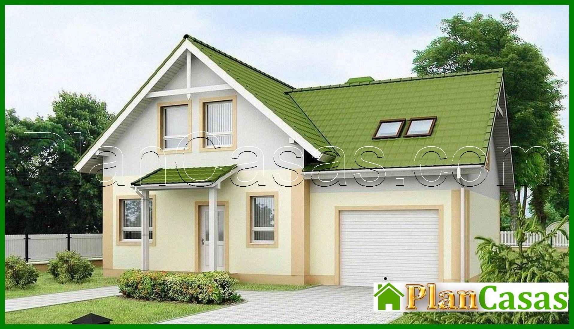 One-storey house project with attic, garage and green roof
