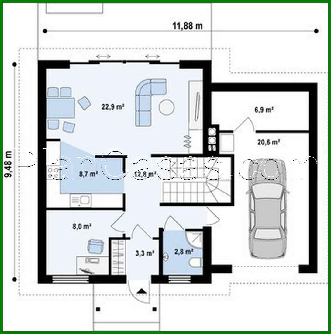 Visualization gallery - One-storey house project with attic, garage and green roof