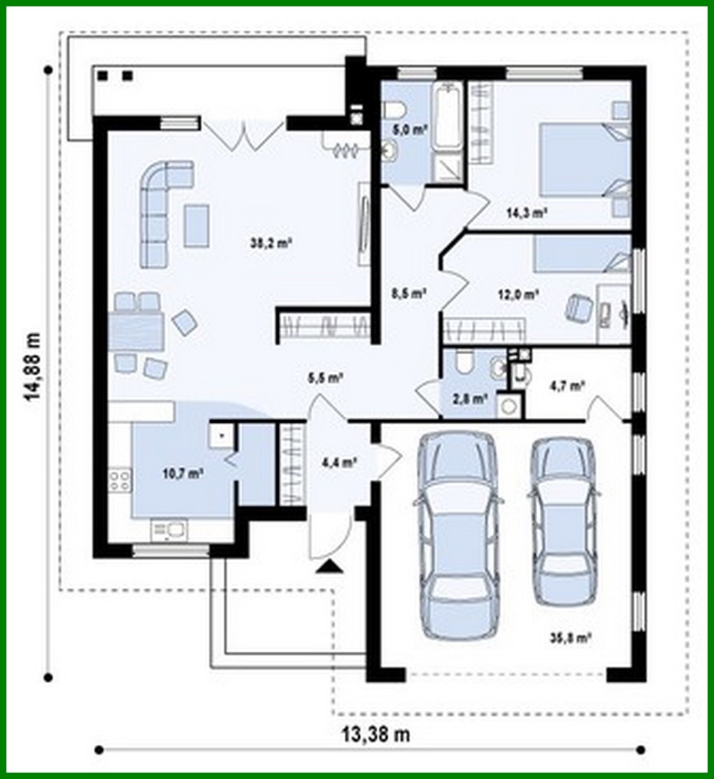Galería de visualizaciones - Proyecto de una gran casa de campo de una planta con garaje para dos coches