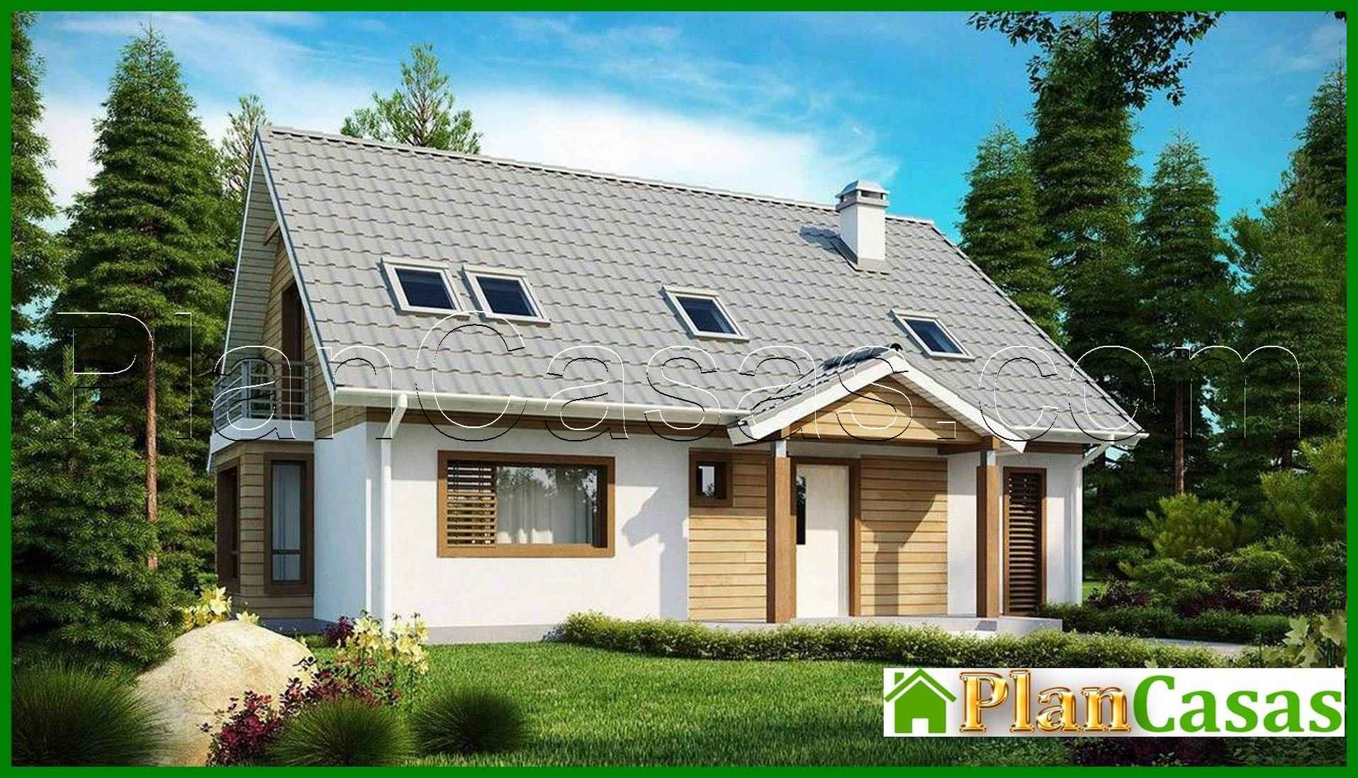 House project with an attic, bay window and balcony, stylish facade