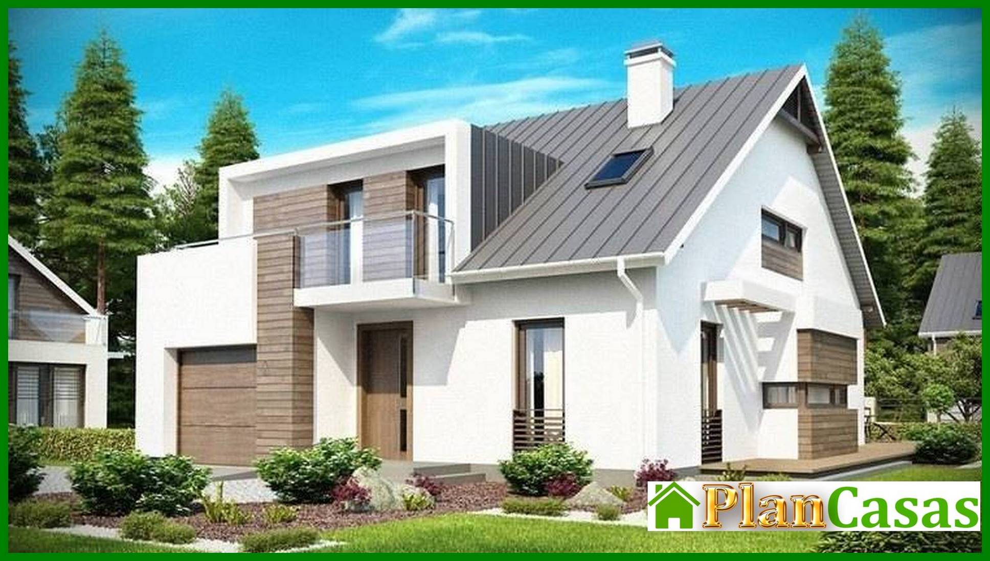 Project of a modern house with a garage house plan