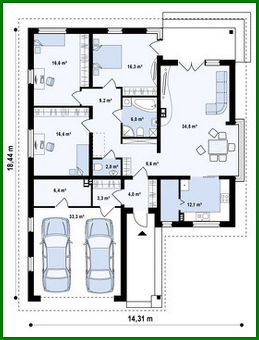 Visualization gallery - The project of a one-story cottage with a garage and a brick facade