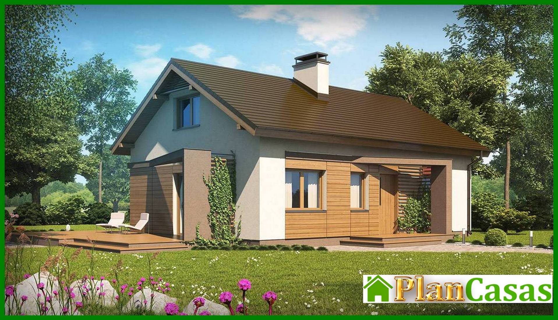 Galería de visualizaciones - Proyecto de una casa de campo clásica de una planta con ático y techo a dos aguas