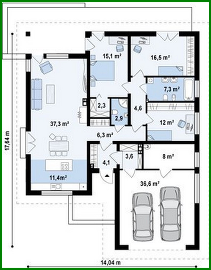 Galería de visualizaciones - Proyecto de una casa de una planta con garaje para dos coches
