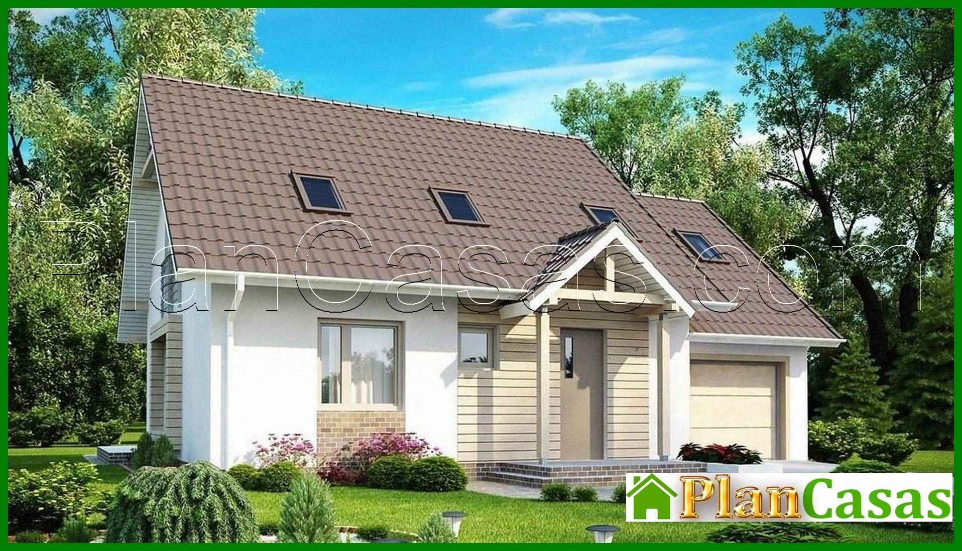 Project of a stylish house with an attic and a garage house plan