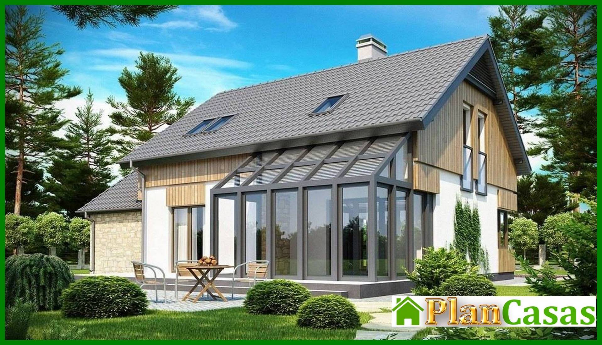 House project with a glazed terrace house plan