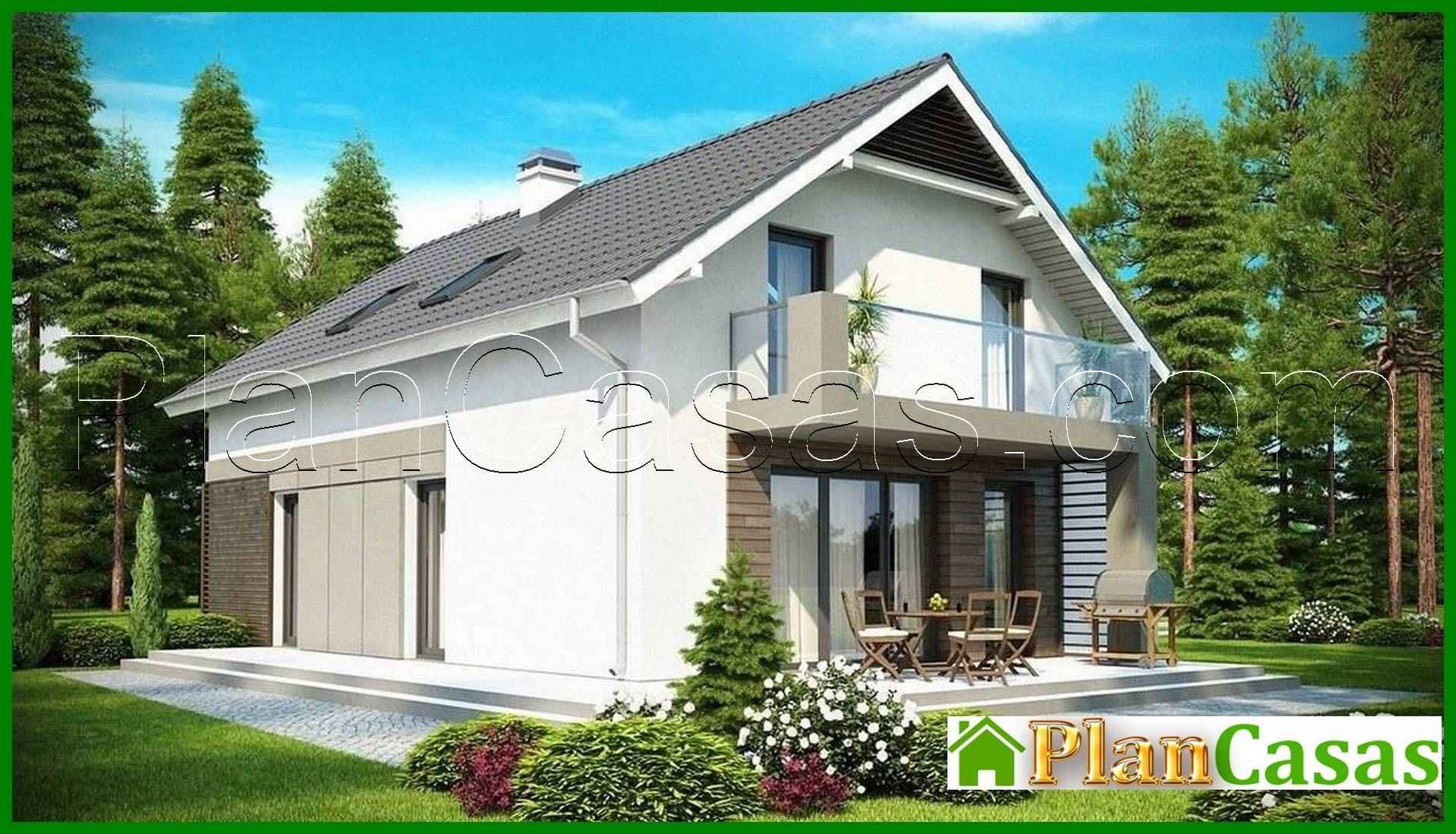 The project of a cottage with an attic, with a frontal garage house plan