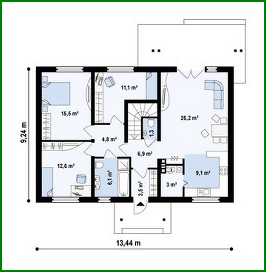 Visualization gallery - One-storey cottage project with a traditional-style attic
