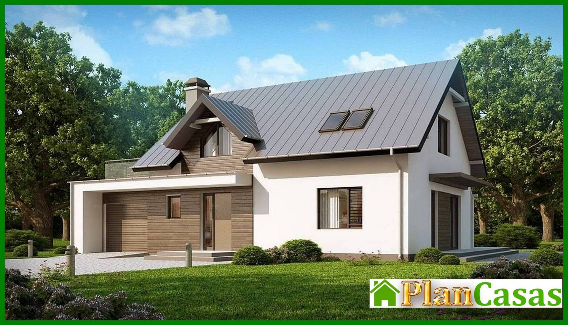 Project of a classic house with a terrace above the garage house plan