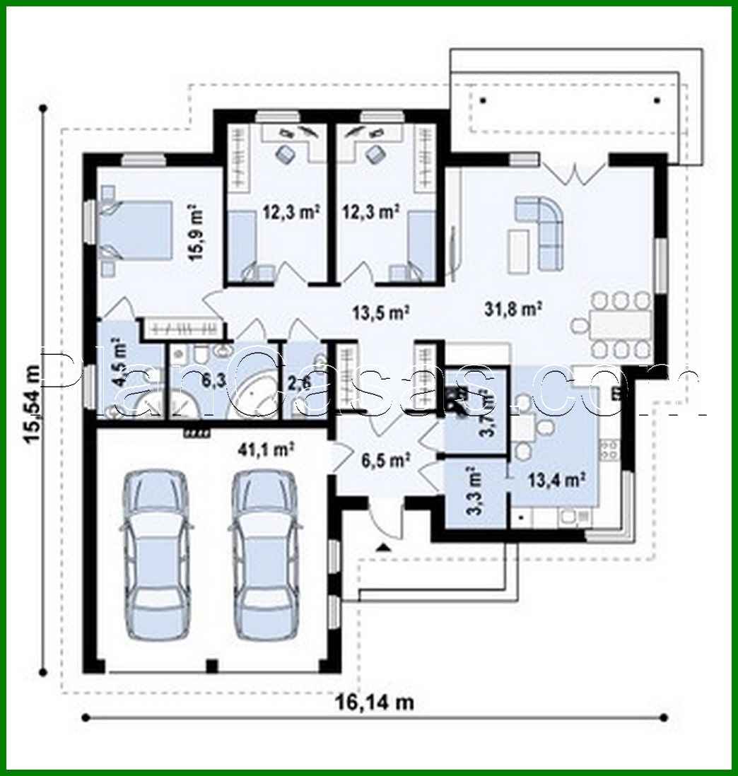 Galería de visualizaciones - Proyecto de casa de una planta con garaje para dos coches
