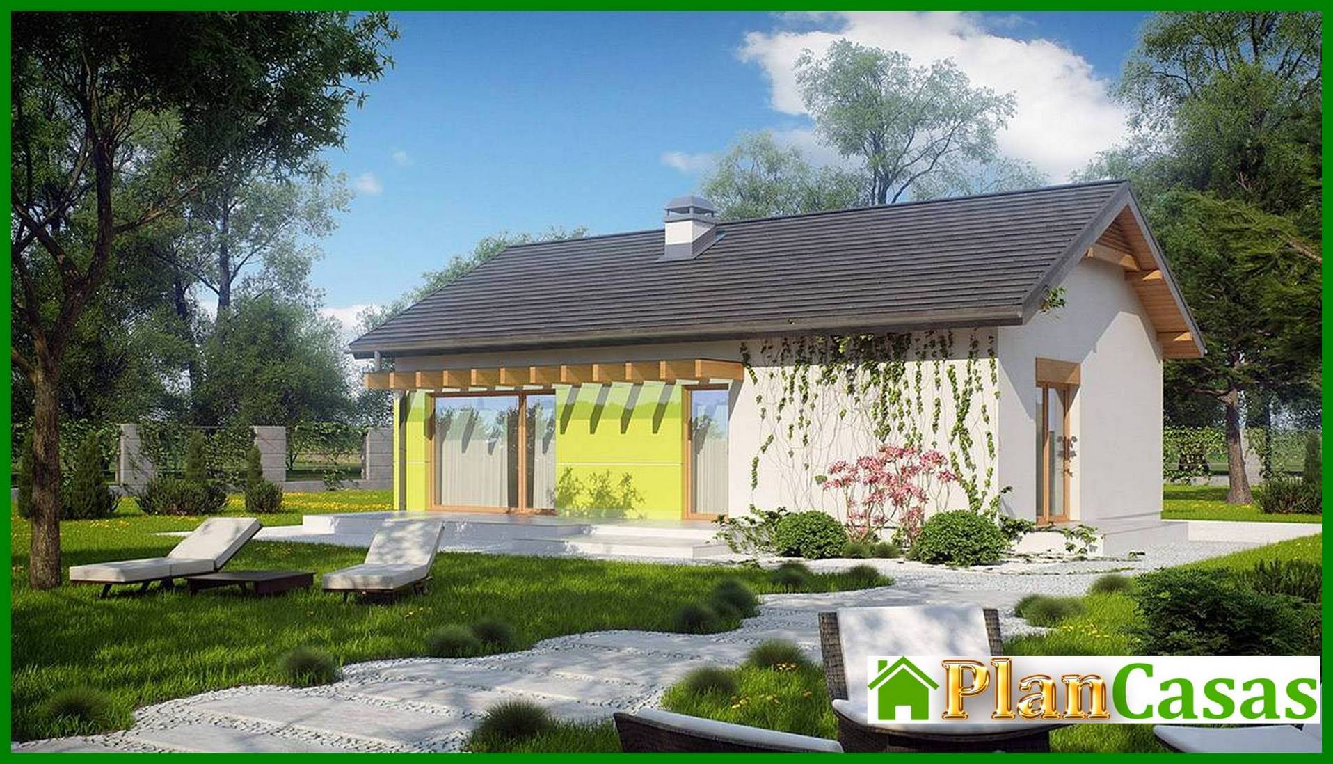 Proyecto de una pequeña casa de verano, privada, clásica de una planta