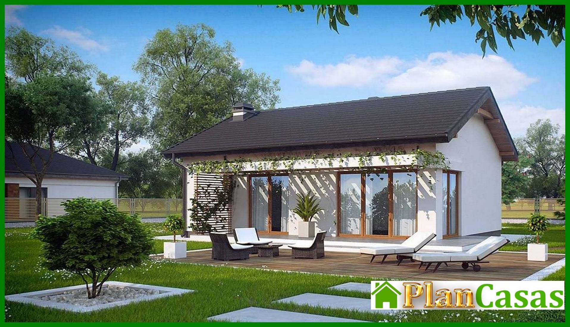 Proyecto de una casa pequeña de una planta con una cómoda entrada lateral