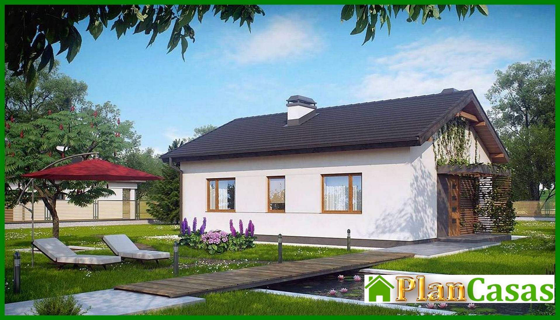 Galería de visualizaciones - Proyecto de una casa pequeña de una planta con una cómoda entrada lateral