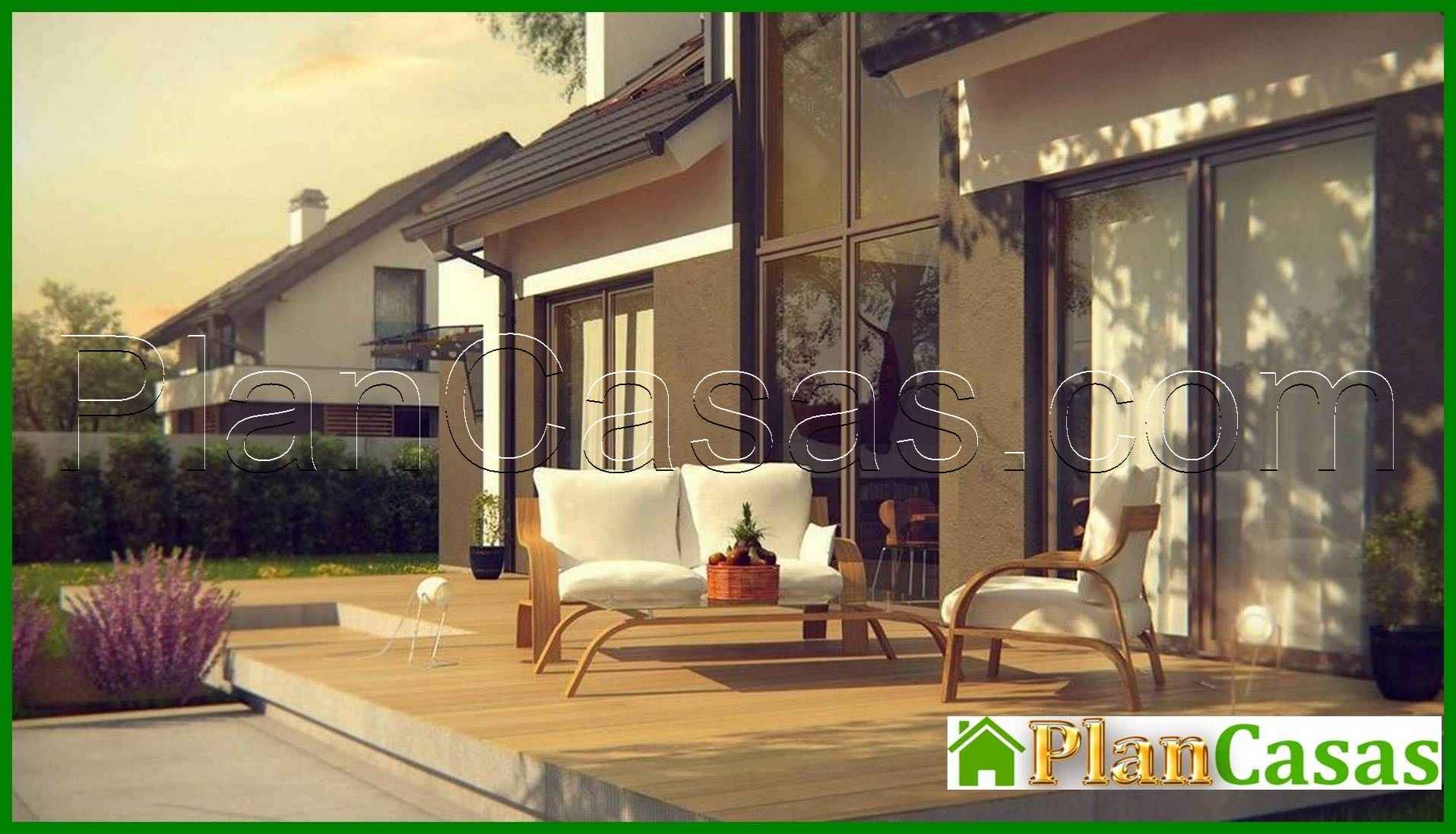 Galería de visualizaciones - Proyecto de una casa de una planta con ático y una gran ventana frontal en el salón