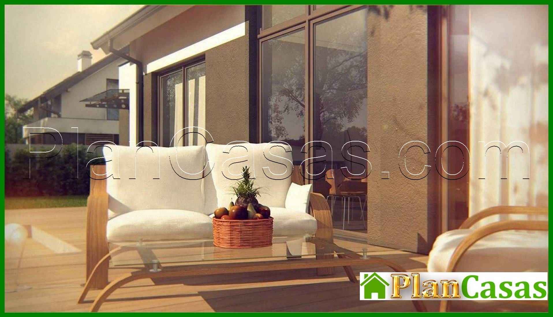 Galería de visualizaciones - Proyecto de una casa de una planta con ático y una gran ventana frontal en el salón