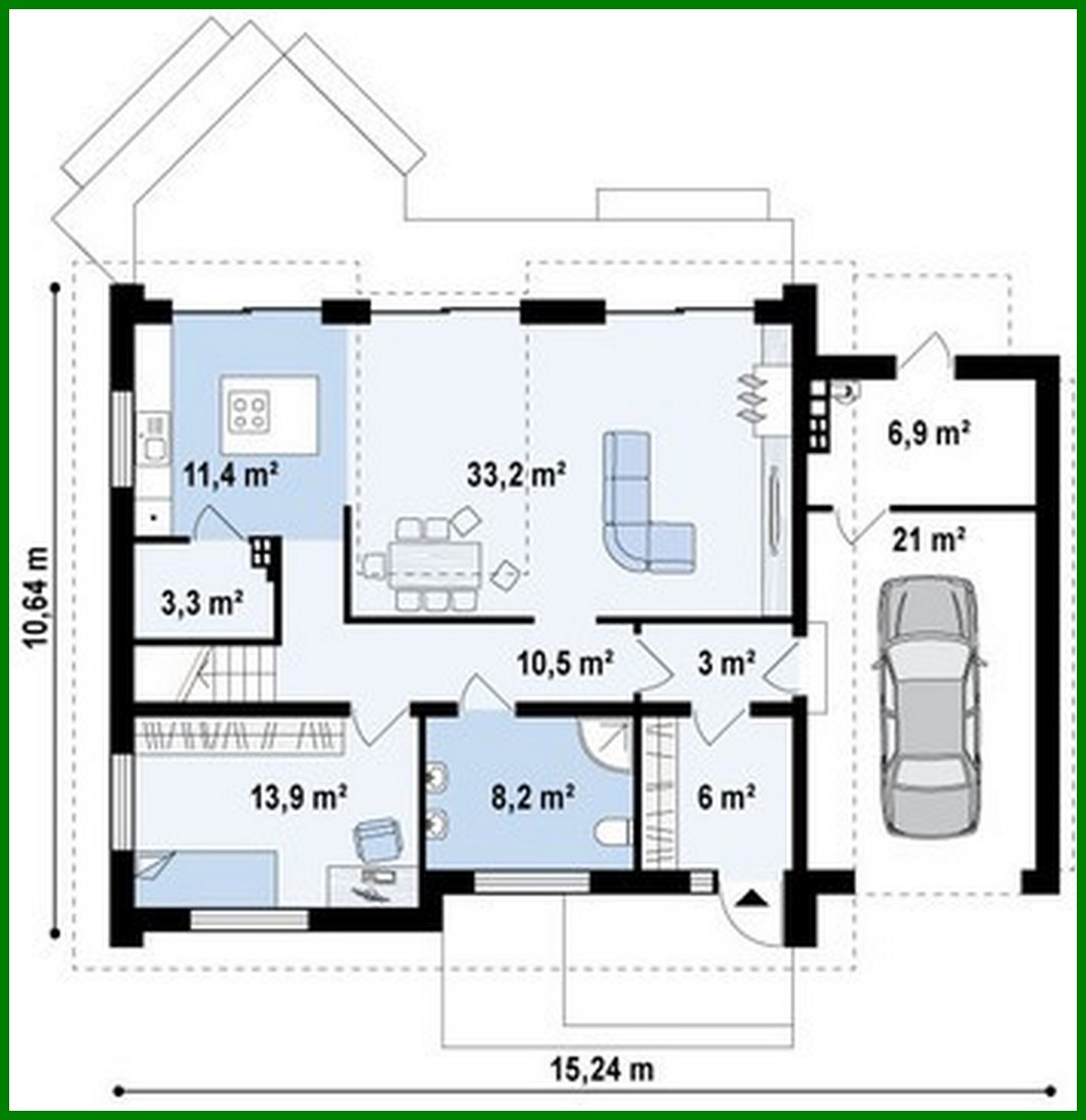 Galería de visualizaciones - Proyecto de una casa de una planta con ático y una gran ventana frontal en el salón