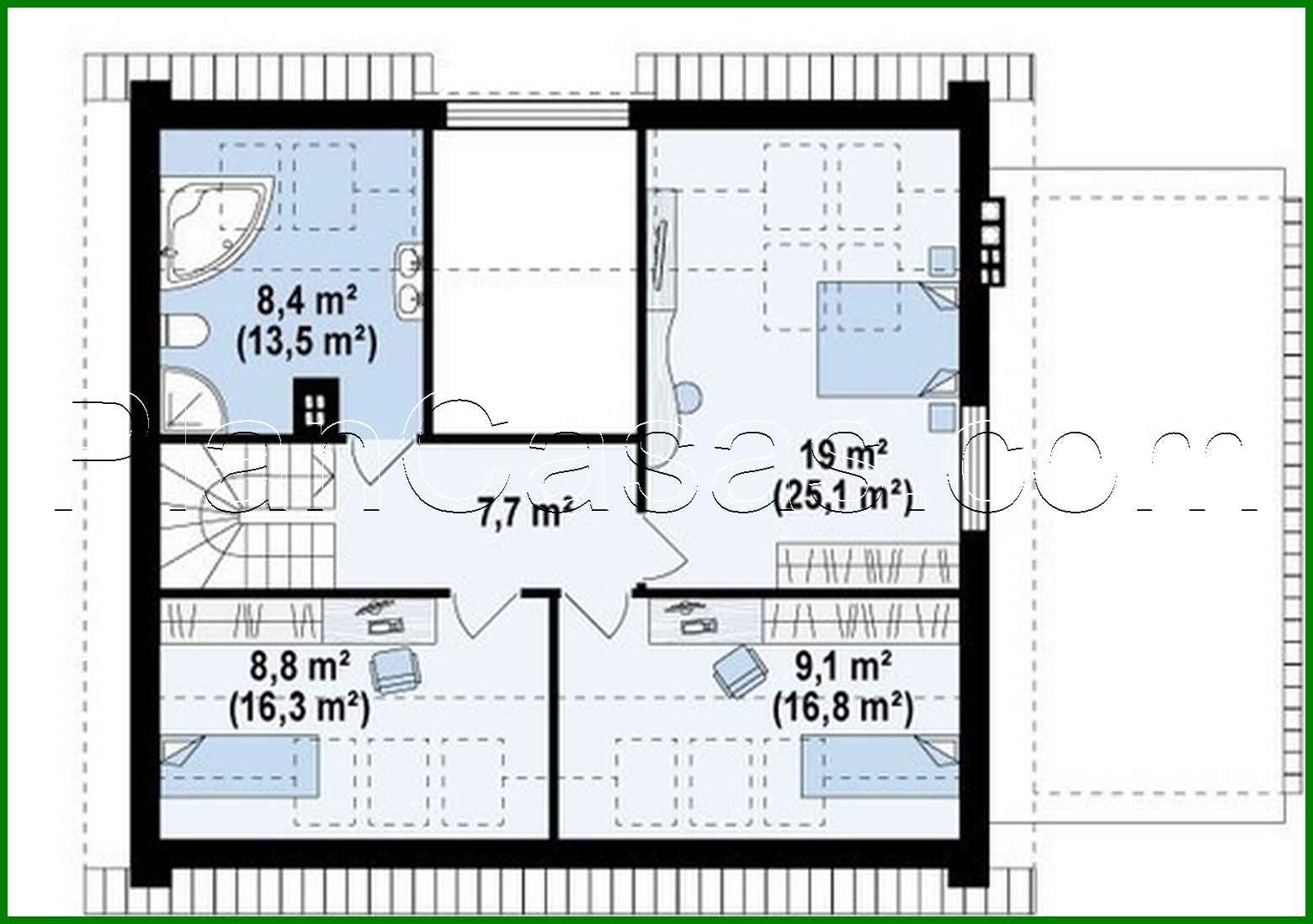 Galería de visualizaciones - Proyecto de una casa de una planta con ático y una gran ventana frontal en el salón