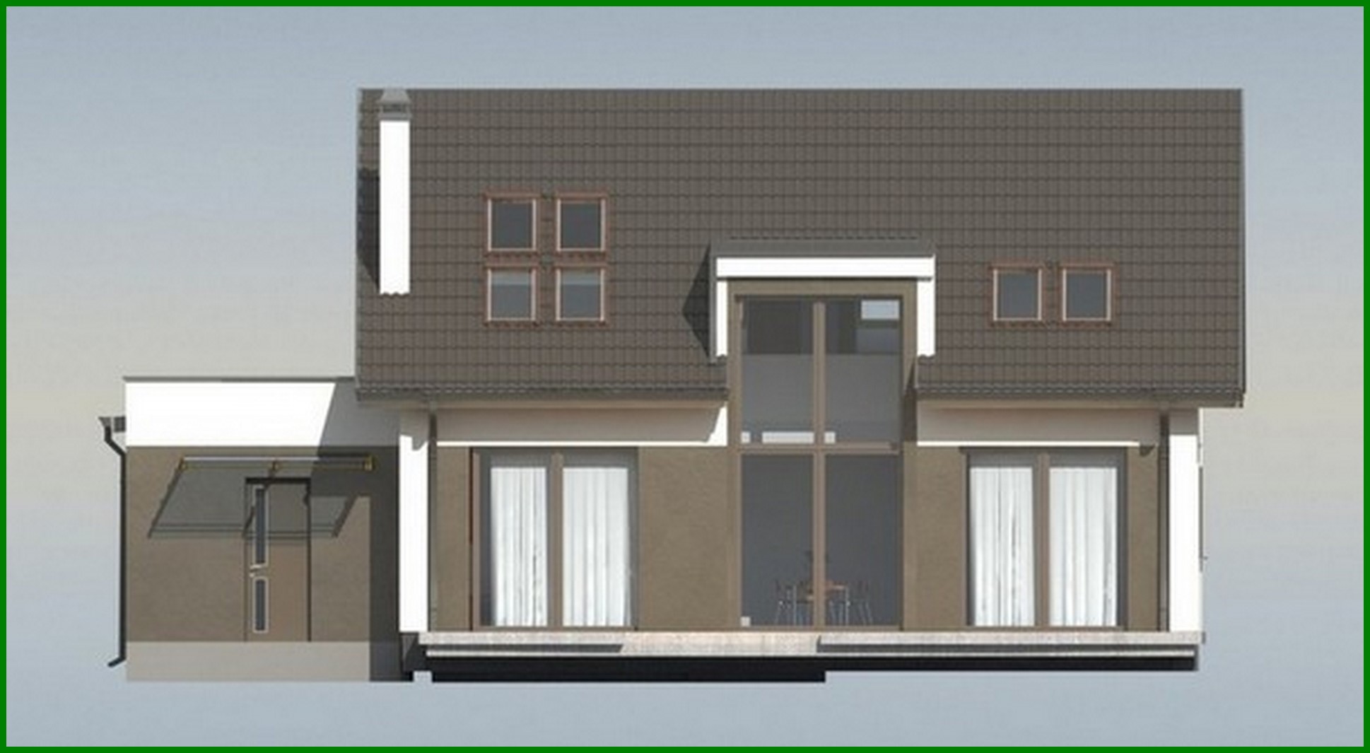 Galería de visualizaciones - Proyecto de una casa de una planta con ático y una gran ventana frontal en el salón