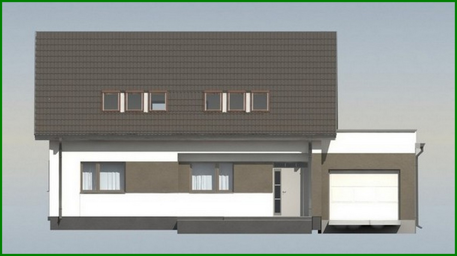 Galería de visualizaciones - Proyecto de una casa de una planta con ático y una gran ventana frontal en el salón