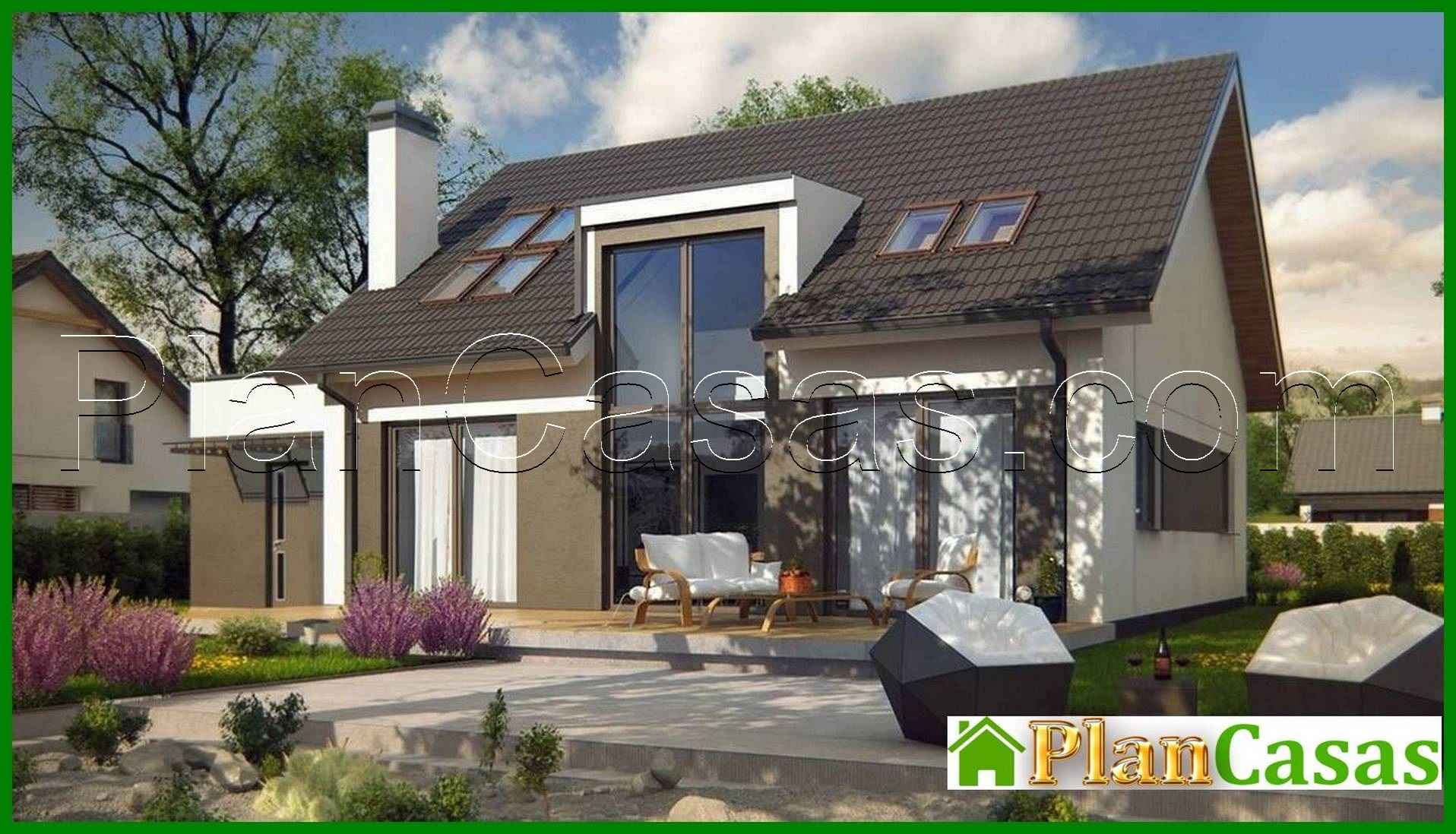 Galería de visualizaciones - Proyecto de una casa de una planta con ático y una gran ventana frontal en el salón