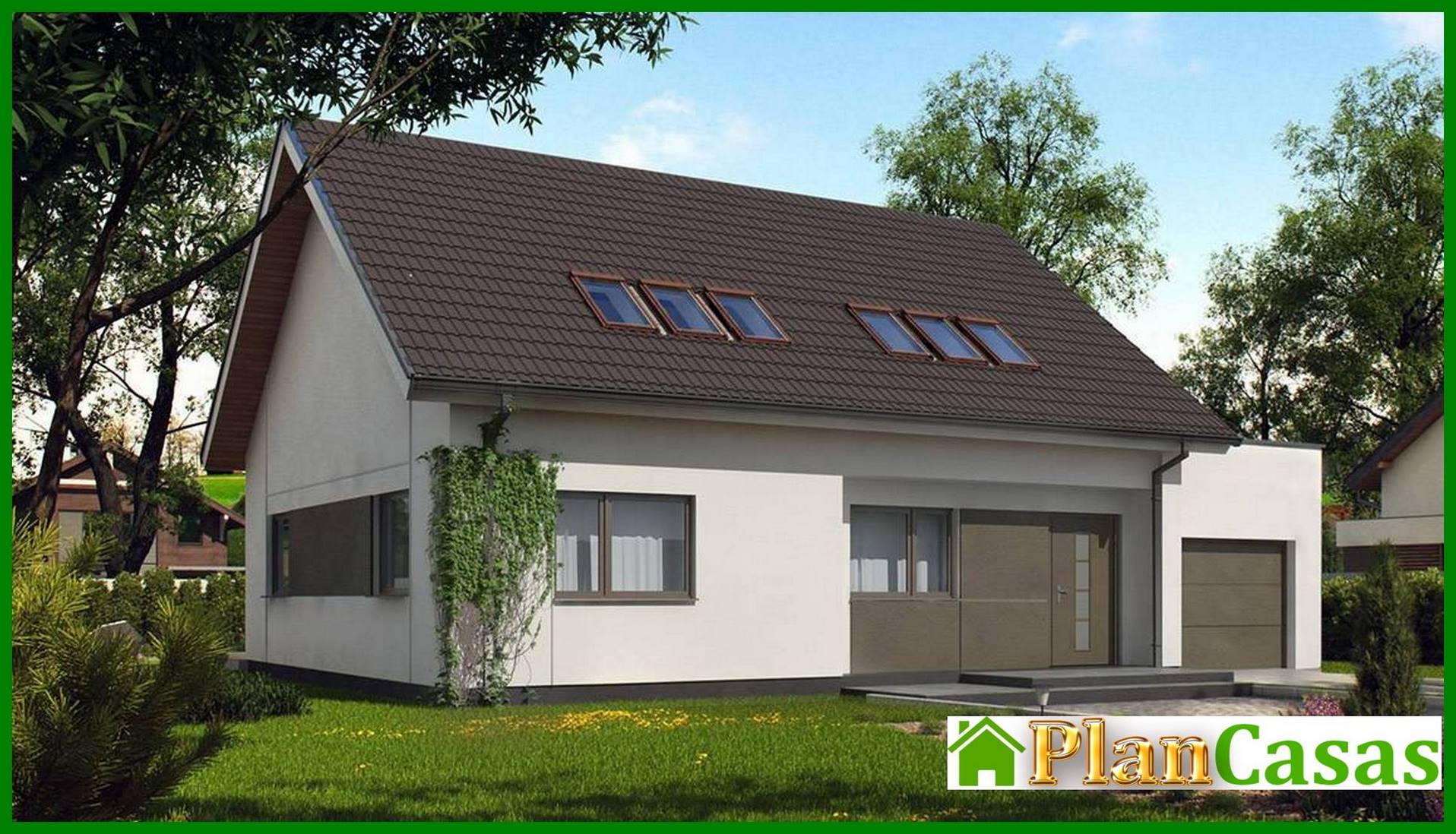 Galería de visualizaciones - Proyecto de una casa de una planta con ático y una gran ventana frontal en el salón