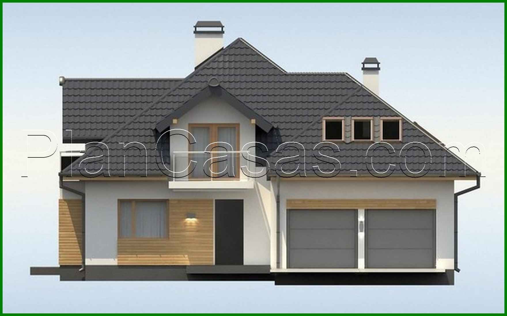 Galería de visualizaciones - Proyecto de casa con ventanas en fachada y garaje para dos coches