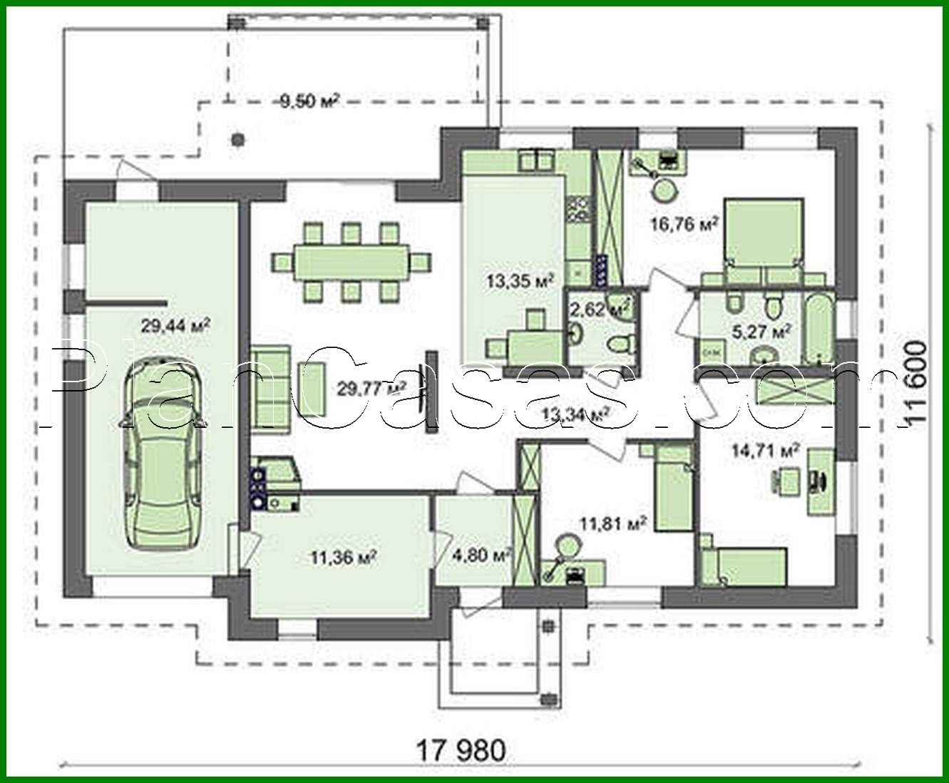 Galería de visualizaciones - Proyecto de casa de una planta de tres dormitorios con garaje