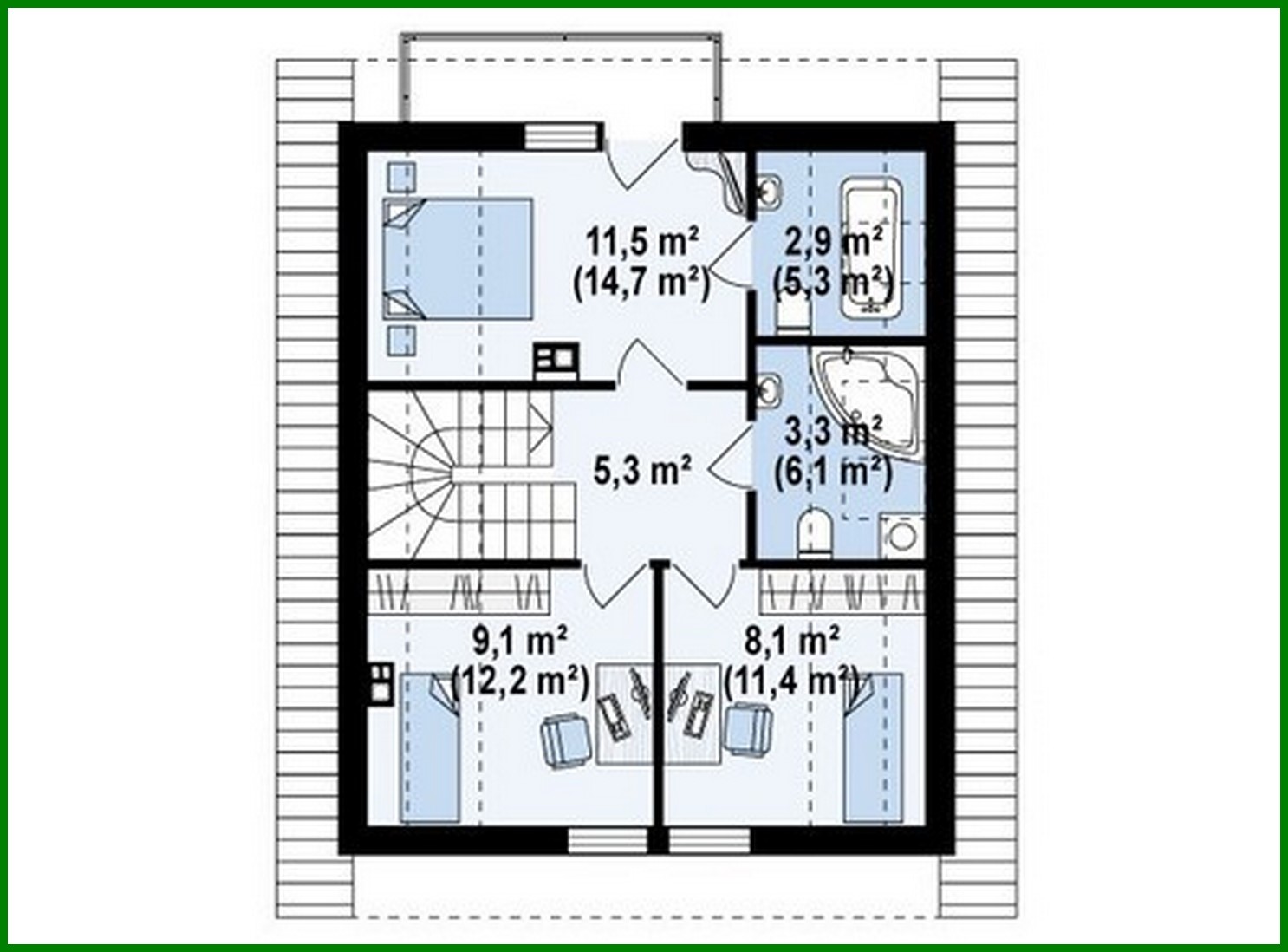 Galería de visualizaciones - Proyecto de una casa estrecha con ático en estilo tradicional